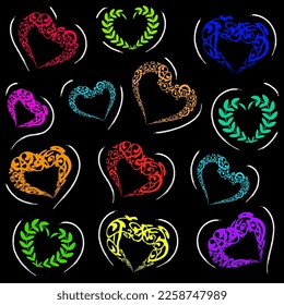 Imagen de corazones. Patrón sin foco. Diferentes corazones hermosos. Día de San Valentín