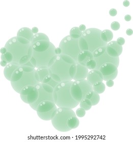 Image of heart-shaped green soap bubbles