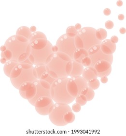 Image of heart-shaped pink soap bubbles and bubbles