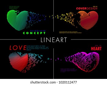 Image of hearts.Minimal design. Set of hearts for Valentines day.  Conceptual vector drawn by color lines. Creative line-art. Vector template brochures, flyers, logo, presentations, leaflet, banners