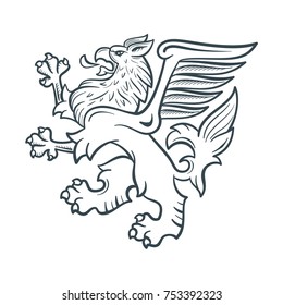 Image of the heraldic griffin. Rampage griffon. Highly detailed illustration.