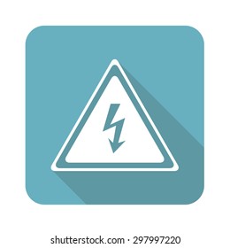 Image of high voltage sign in blue square, isolated on white