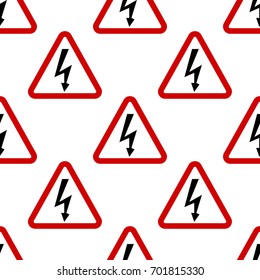 Image of high voltage sign, repeated in straight lines on white background Flat design Vector Illustration
