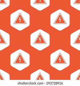 Image of high voltage sign in white hexagon, repeated on orange background