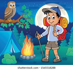 Image with hiker boy topic 4 - eps10 vector illustration.