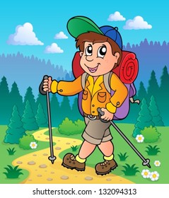 Image with hiking theme 1 - vector illustration.