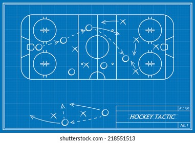 image of hockey tactic on blueprint. Transparency used. 