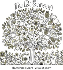 image for the holiday of Tu Bishvat, in coloring style