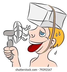 An image of a hot sweaty man trying to stay cool.