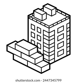 Image of house and bricks. Real estate illustration in isometry style.