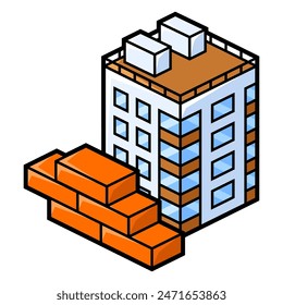 Image of house and bricks. Real estate illustration in isometry style.