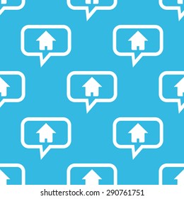 Image of house in chat bubble, repeated on blue background