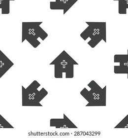 Image of house with christian cross, repeated on white background