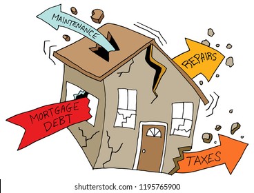 An Image Of A House Damaged By Debt Maintenance Repair Tax Costs.