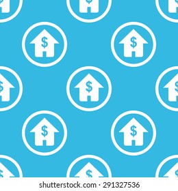 Image of house with dollar symbol in circle, repeated on blue background