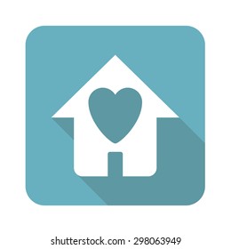Image of house with heart in blue square, isolated on white