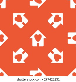 Image of house with heart, repeated on orange background