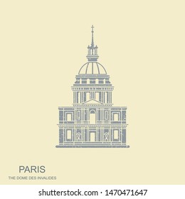 Image of the house of invalides in Paris, France. Flat vector icon in retro style