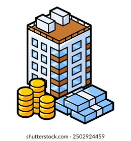 Image of house and money. Real estate illustration in isometry style.