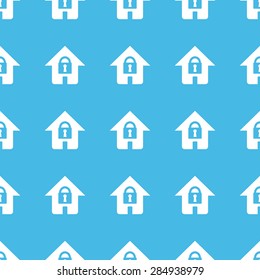 Image of house with padlock, repeated in straight lines on blue background