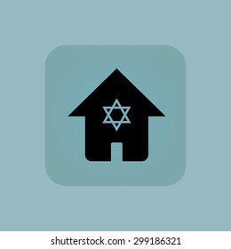 Image of house with Star of David symbol in square, on pale blue background