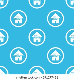 Image of house with text FOR RENT in circle, repeated on blue background