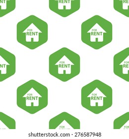 Image of house with text FOR RENT in hexagon, repeated on white background