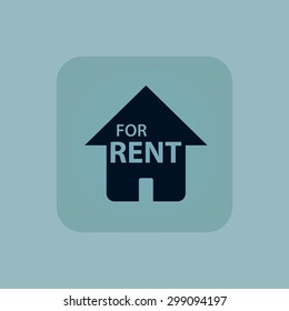 Image of house with text FOR RENT in square, on pale blue background