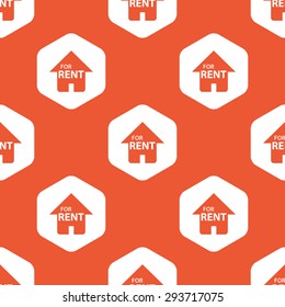 Image of house with text FOR RENT in white hexagon, repeated on orange background