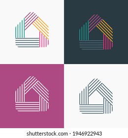 An image of a house that is formed from multiple lines that are rotated and resemble a bird's nest. The colors and curved corners make the logo look youthful. Perfect for real estate and mortgage.