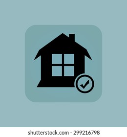 Image of house with tick mark in square, on pale blue background