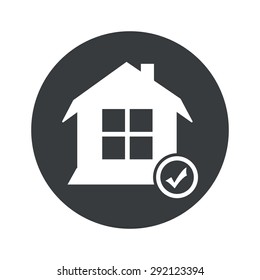 Image of house with window and tick mark in black circle, isolated on white
