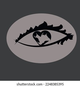 
Das Bild des menschlichen Auges, der Wimpern und des Schülers in Form eines Herzens, mit einer künstlerischen Bürste gezeichnet