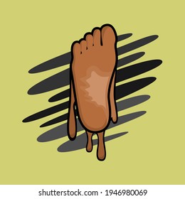 Image of human feet in the style of leaking paint. Images designed for art, medicine, and more. Vector illustration.
