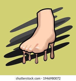 Image of human feet in the style of leaking paint. Images designed for art, medicine, and more. Vector illustration.