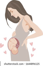 image of a human fetus at a late stage of embryonic development over a woman’s body.stock isolated illustration on white background for printing on postcards, websites, shop advertisements, cartoon 