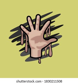 Image of a human hand in the style of leaking paint. Images intended for art, medicine, and more. Vector illustration.