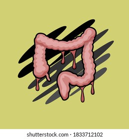 Image of human organs in the style of leaking paint. Large intestine. Images intended for art, medicine, and more. Vector illustration.