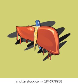 Image of human organs in the style of leaking paint. Liver. Images intended for art, medicine, and more. Vector illustration.