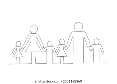 Image of the human population holding each other. World population one-line drawing