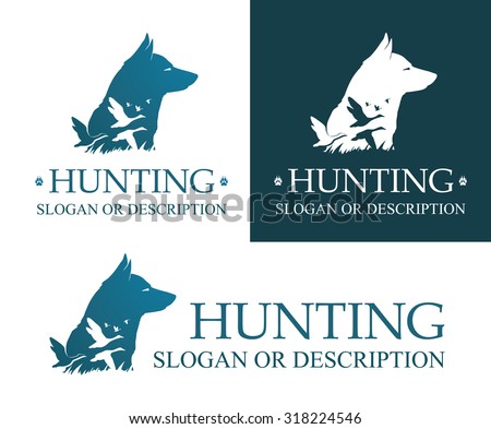 Image of Hunting dog and ducks on white and dark background isolated with title and description, Vector Illustration