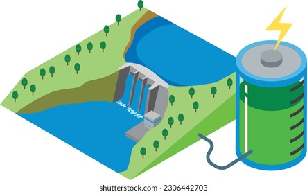 Image of hydroelectric power generation and storage batteries