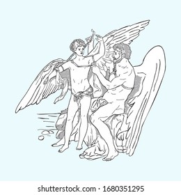 Image of Icarus and Daedalus, vector illustration