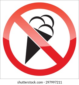 Image of ice cream cone, behind NO sign, on white background