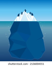 Image of iceberg and penguins at Antarctica oceans