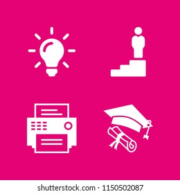 image icon. 4 image set with hat, fax, promotion and light bulb vector icons for web and mobile app