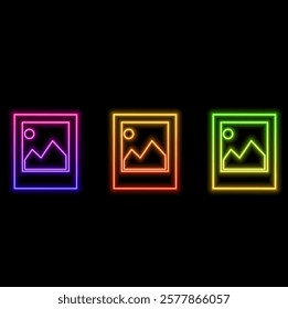 Image icon design vector with symbol photo, album, gallery, image for multimedia. neon style..