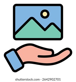 ícone de imagem ilustração de estilo de linha plana representando mídia visual e conteúdo gráfico, adequado para fotografia, design e projetos relacionados à plataforma digital