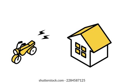 Image icon of a house affected by motorcycle noise, Vector Illustration