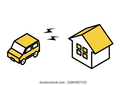 Image icon of a house affected by automobile noise, Vector Illustration